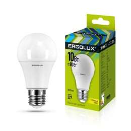 12148 Ergolux | Лампа светодиодная LED-A60-10W-E27-3000K 10Вт грушевидная 3000К тепл. бел. E27 180-240В ЛОН
