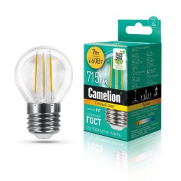 13457 Camelion | Лампа светодиодная филаментная LED7-G45-FL/830/E27 7Вт 220В