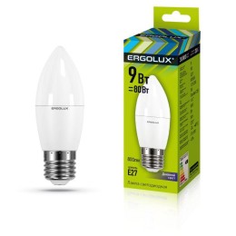 13172 Ergolux | Лампа светодиодная LED-C35-9W-E27-6К Свеча 9Вт E27 6500К 172-265В