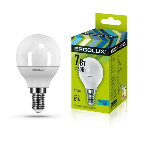 12144 Ergolux | Лампа светодиодная LED-G45-7W-E14-4500K 172-265В "Шар"