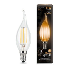 104801111 GAUSS | Лампа светодиодная филаментная Black Filament 11Вт свеча на ветру 2700К тепл. бел. E14 810лм