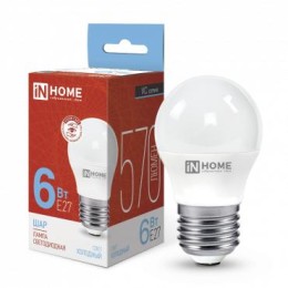 4690612030654 IN HOME | Лампа светодиодная LED-ШАР-VC 6Вт шар 6500К холод. бел. E27 570лм 230В IN
