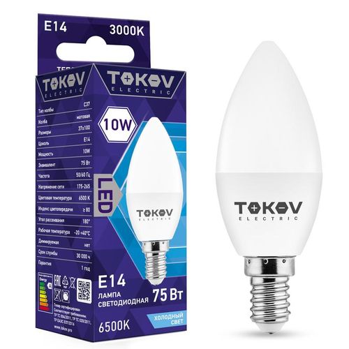 TKE-C37-E14-10-6.5K TOKOV ELECTRIC | Лампа светодиодная 10Вт С37 6500К Е14 176-264В TOKOV