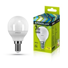 12142 Ergolux | Лампа светодиодная LED-G45-7W-E14-3000K 172-265В "Шар"