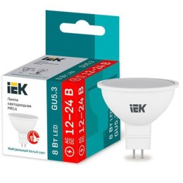 LLE-MR16-08-12-24-40-GU5 IEK | Лампа светодиодная 8Вт MR16 софит 4000К нейтр. бел. GU5.3 12-24В низковольтная