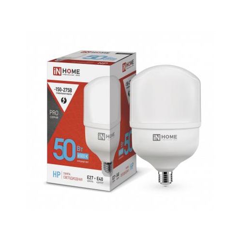 4690612031125 IN HOME | Лампа светодиодная высокомощная LED-HP-PRO 50Вт цилиндр 6500К холод. бел. E27 4750лм 230В с адаптером E40 IN