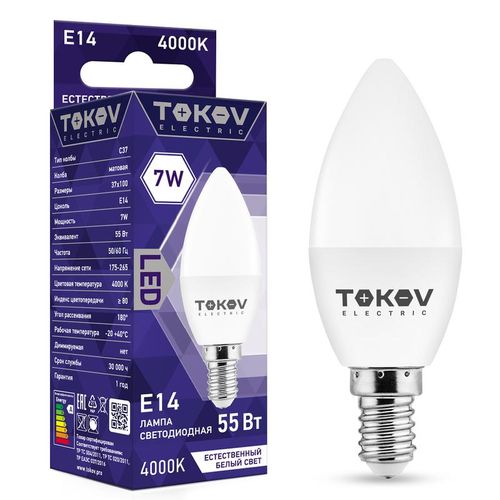 TKE-C37-E14-7-4K TOKOV ELECTRIC | Лампа светодиодная 7Вт С37 4000К Е14 176-264В TOKOV