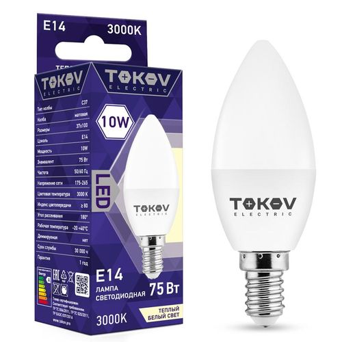 TKE-C37-E14-10-3K TOKOV ELECTRIC | Лампа светодиодная 10Вт С37 3000К Е14 176-264В TOKOV