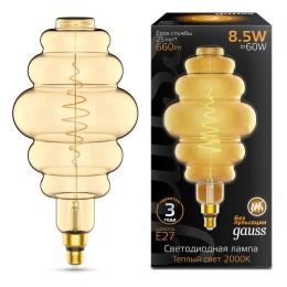 161802105 GAUSS | Лампа светодиодная филаментная Black Filament 8.5Вт Honeycomb золотая 2000К тепл. бел. E27 660лм