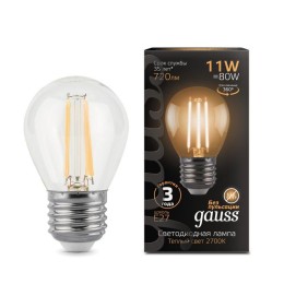 105802111 GAUSS | Лампа светодиодная филаментная Black Filament 11Вт P45 шар 2700К тепл. бел. E27 810лм