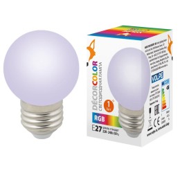 UL-00005808 Volpe | Лампа светодиодная LED-G45-1W/RGB/E27/FR/С 1Вт шар матовая RGB E27 декоративная (упак. картон)