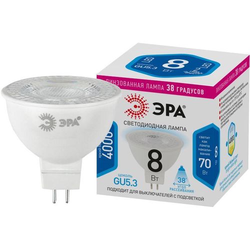 Б0054939 Эра | Лампа светодиодная STD LED Lense MR16-8W-840-GU5.3 8Вт MR16 софит 4000К нейтр. бел. GU5.3 650лм 170-265В линзованная