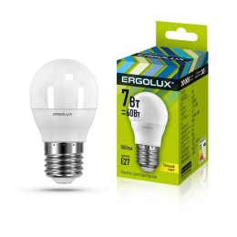 12143 Ergolux | Лампа светодиодная LED-G45-7W-E27-3000K 172-265В "Шар"