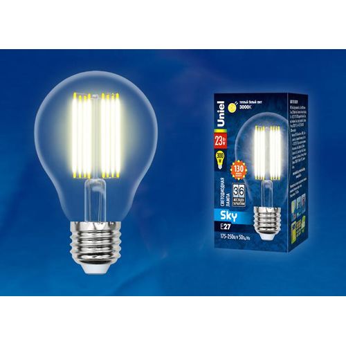 UL-00005897 Uniel | Лампа светодиодная LED-A70-23W/3000K/E27/CL PLS02WH Sky прозр. картон