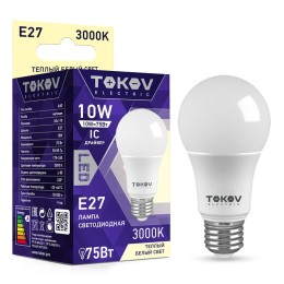 TKE-A60-E27-10-3K TOKOV ELECTRIC | Лампа светодиодная 10Вт А60 3000К Е27 176-264В TOKOV