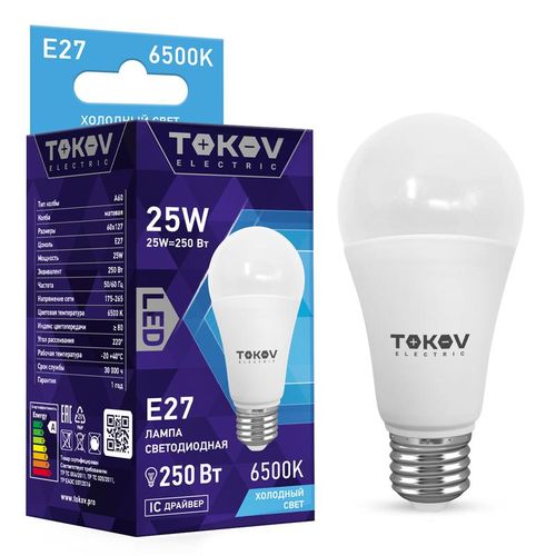 TKE-A60-E27-25-6.5K TOKOV ELECTRIC | Лампа светодиодная 25Вт А60 6500К Е27 176-264В TOKOV