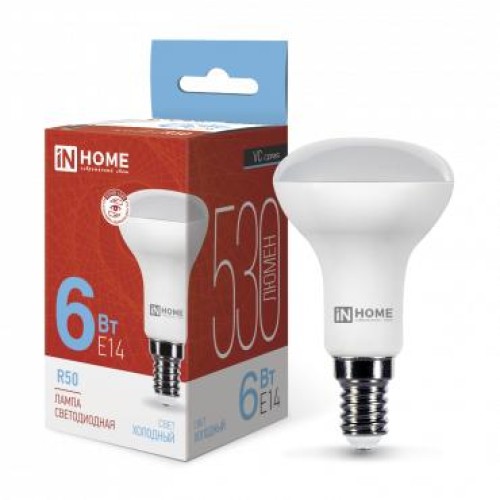 4690612031156 IN HOME | Лампа светодиодная LED-R50-VC 6Вт рефлектор 6500К холод. бел. E14 530лм 180-275В IN