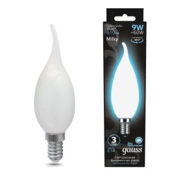 104201209 GAUSS | Лампа светодиодная филаментная Black Filament 9Вт свеча на ветру матовая 4100К нейтр. бел. E14 610лм