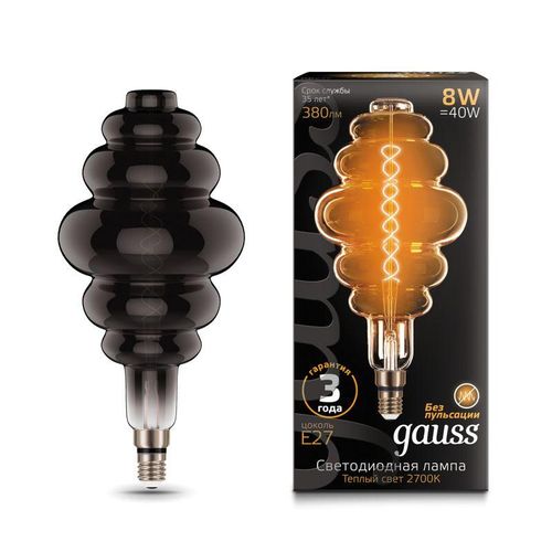 159802008 GAUSS | Лампа светодиодная филаментная Black Filament 8Вт Honeycomb тонированная 2700К тепл. бел. E27 380лм