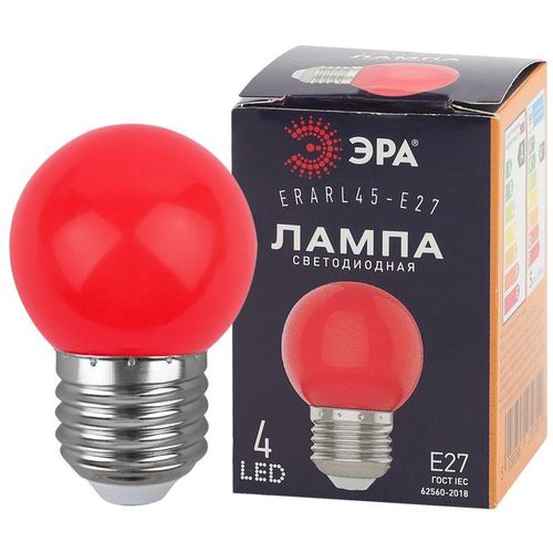 Б0049575 Эра | Лампа светодиодная ERARL45-E27 P45 1Вт шар красн. E27 4SMD для белт-лайт