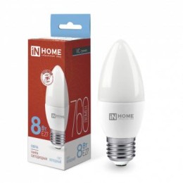 4690612024820 IN HOME | Лампа светодиодная LED-СВЕЧА-VC 8Вт свеча 6500К холод. бел. E27 760лм 230В IN