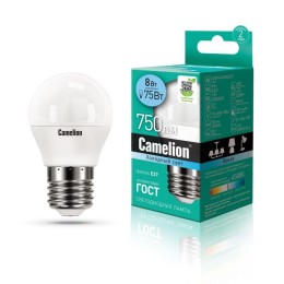 12394 Camelion | Лампа светодиодная LED8-G45/845/E27 8Вт шар 4500К бел. E27 750лм 170-265В