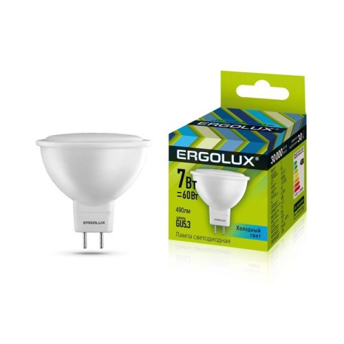 12159 Ergolux | Лампа светодиодная LED-JCDR-7W-GU5.3-4500K 7Вт JCDR рефлектор 4500К бел. 180-240В