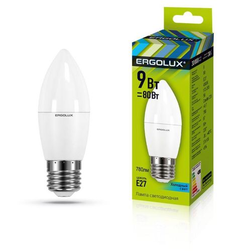 13171 Ergolux | Лампа светодиодная LED-C35-9W-E27-4К 9Вт свеча 4000К нейтр. бел. E27 172-265В