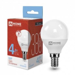 4690612030555 IN HOME | Лампа светодиодная LED-ШАР-VC 4Вт шар 6500К холод. бел. E14 380лм 150-275В IN