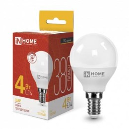 4690612030517 IN HOME | Лампа светодиодная LED-ШАР-VC 4Вт шар 3000К тепл. бел. E14 380лм 150-275В IN