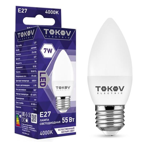 TKE-C37-E27-7-4K TOKOV ELECTRIC | Лампа светодиодная 7Вт С37 4000К Е27 176-264В TOKOV