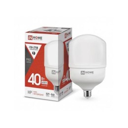 4690612031095 IN HOME | Лампа светодиодная высокомощная LED-HP-PRO 40Вт цилиндр 4000К нейтр. бел. E27 3800лм 230В с адаптером E40 IN