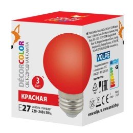 UL-00006959 Volpe | Лампа декоративная светодиод. LED-G60-3W/RED/E27/FR/С Шармат упак. картон красн.