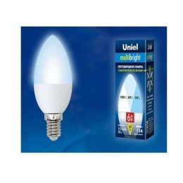 UL-00002374 Uniel | Лампа светодиодная LED-C37-6W/NW/E14 /FR/MB PLM11WH Multibright 6Вт свеча матовая 4000К нейтр. бел. E14 100-50-10 (упак. картон)