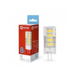 4690612036229 IN HOME | Лампа светодиодная LED-JCD 8Вт капсульная прозрачная 6500К холод. бел. G4 760лм 230В IN