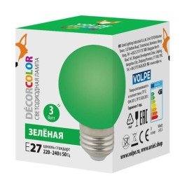 UL-00006958 Volpe | Лампа декоративная светодиод. LED-G60-3W/GREEN/E27/FR/С Шармат упак. картон зел.