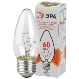Б0039130 Эра | Лампа накаливания ДС 60-230-E27-CL 60Вт свеча (B36) 230В E27