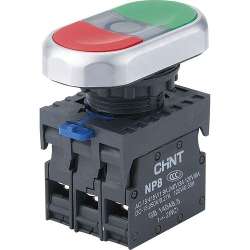 Кнопка двойная NP8-11SD/5 AC110-230В(LED) 2НЗ IP65 (R) желт. CHINT 667628