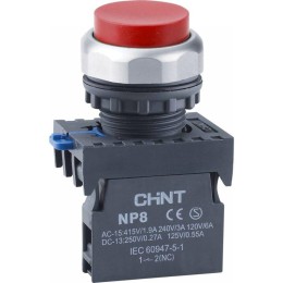 Кнопка управления выступающая NP8-01GND/4 подсвет. самовозв. AC110-230В(LED) 1НЗ IP65 (R) красн. CHINT 667604