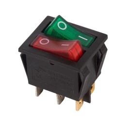 36-2450 Rexant | Выключатель клавишный 250В 15А (6с) ON-OFF крас./зел. с подсветкой двойной (RWB-511)