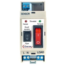 EXTHERM Th-Mini EXTHERM | Термостат 7А для управления системой электрообогрева на кровлях/площадках/трубах с фиксирован. настройками в компл. с датчиком темпер.