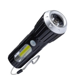 KOS114Lit КОСМОС | Фонарь аккумуляторный ручной LED 1Вт + COB 2Вт коллим линза аккум. Li-ion 18650 1А.ч USB-шнур ABS-пластик
