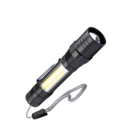 KOS113Lit КОСМОС | Фонарь аккумуляторный ручной LED 1Вт + COB 5Вт линза зум аккум. Li-ion 18650 1А.ч USB-шнур ABS-пластик