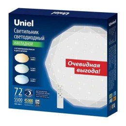 UL-00007715 Uniel | Светильник светодиодный ULI-D226 72W/SW/50 DIAMOND накладной диммир. пульт ДУ (в/к) 3000К/4000/6500К 5700лм