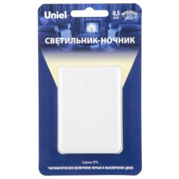 UL-00007221 Uniel | Светильник-ночник DTL-320 Прямоугольник/White/Sensor с фотосенсором (день-ночь) бел.