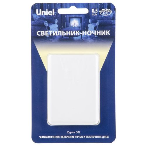 UL-00007221 Uniel | Светильник-ночник DTL-320 Прямоугольник/White/Sensor с фотосенсором (день-ночь) бел.