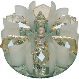 10638 Fametto | Светильник декоративный встраиваемый DLS-F120 G4 GLASSY/CLEAR+CHAMPAGNE "Fiore" без лампы G4 основание стекло; зеркальн.; отделка кристалл прозр. с элементами цвета шампань