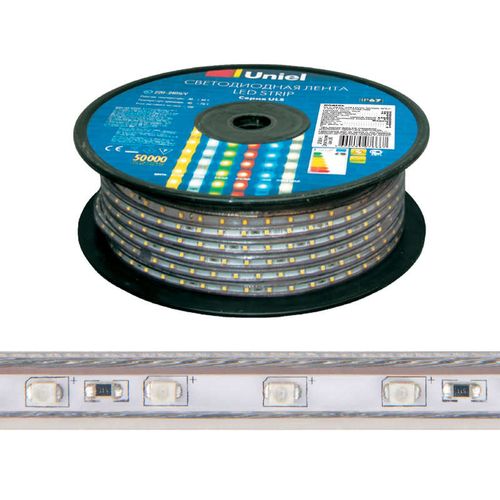 10803 Uniel | Лента светодиодная ULS-5050-60LED/m-16mm-IP67-220V-14.4W/m-50M-RGB 60LED/м RGB 14.4Вт/м IP67 220В 16мм угол излучения 120град. гибкая герметичная в силикон. трубке (уп.50м)