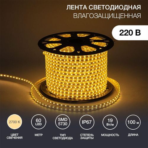 142-702 Neon-Night | Лента светодиодная SMD5730 6.5х13мм 60LED/м 220В IP67 тепл. бел. (уп.100м)