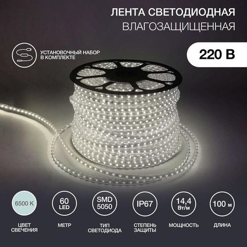 142-105 Neon-Night | Лента светодиодная SMD5050 13х8мм 60LED/м 14.4Вт/м 220В IP67 бел. (уп.100м)